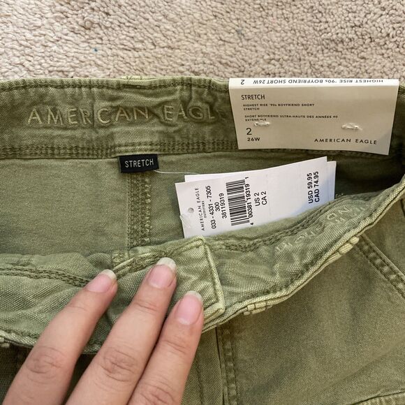 American Eagle Cargo Shorts Womens Size 2 Green Highest Rise 90s Boyfriend - Picture 3 of 9